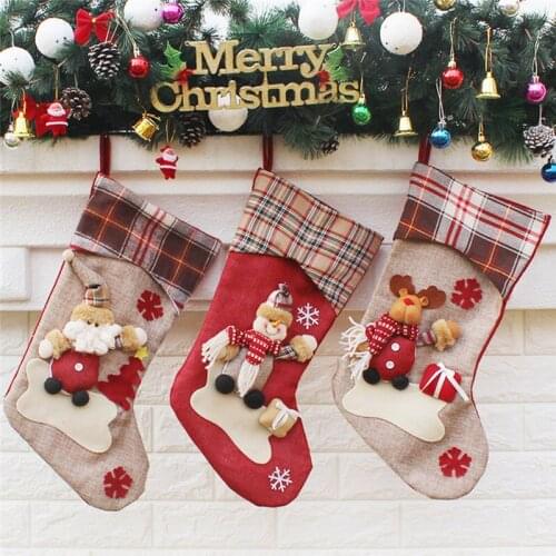 Christmas Stockings Santa Claus Socks Gift Kids Candy Bag Xmas Decoration for Home Christmas Tree Ornaments Products