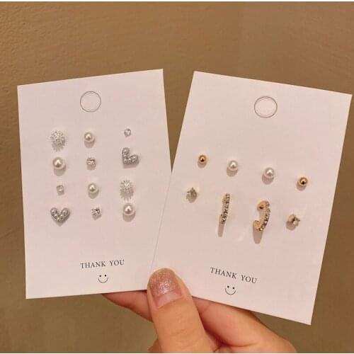 S925 Pearl Love Earrings Set Combination Fashion Simple And Compact Cool Style C-Shaped Design Earrings Trend