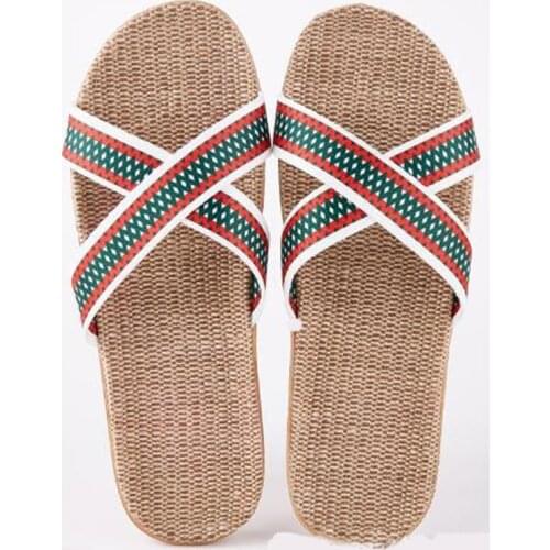 Womens Linen Slippers Flat Sandals Indoor Mute Home Flax Slippers Cartoon Animal Open Toe Beach Shoes Women Slides Flip Flops