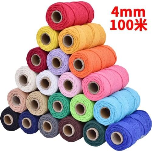 Handmade boho decor 4mm 100% Colorful Cotton Cord Rope thread Twisted Macrame String DIY Home Wedding decoration supply 110yards