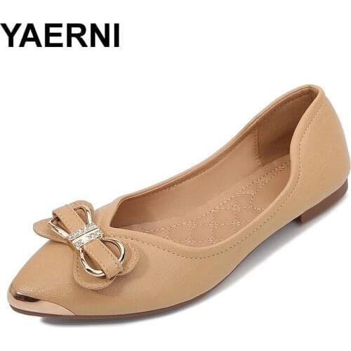 YAERNI Temperament womens shoes 2021 new casual pointed single shoes butterfly metal buckle flat sole single shoes flats shoes