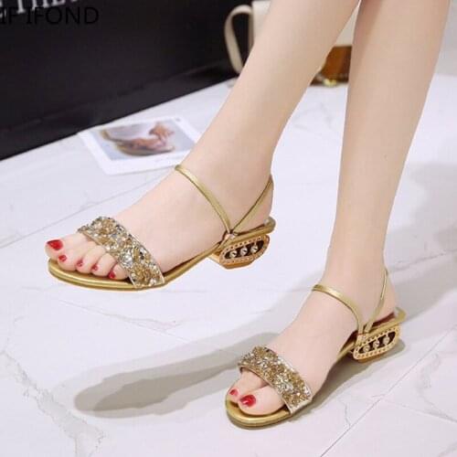 IF IFOND Summer Comfort Women Mid Heels Shoes Outdoor Luxury Crystal Woman Slide Casual Slippers Fashion Sandals Mujer