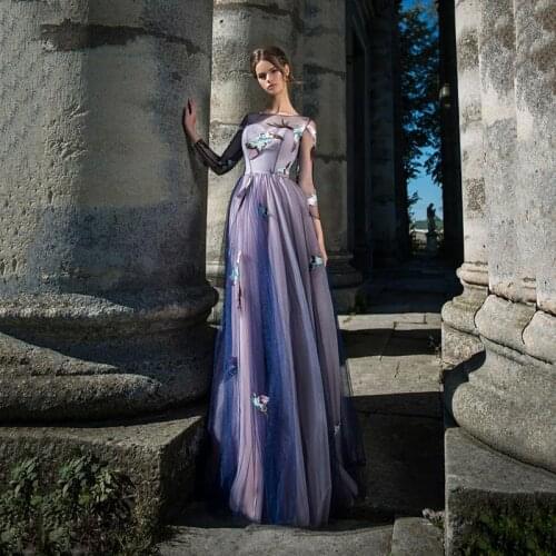 UZN A-Line Evening Dress Scoop Neckline Long Sleeves Swallows Lace Appliques Prom Gown Saudi Arabia Party Dress Custom Made