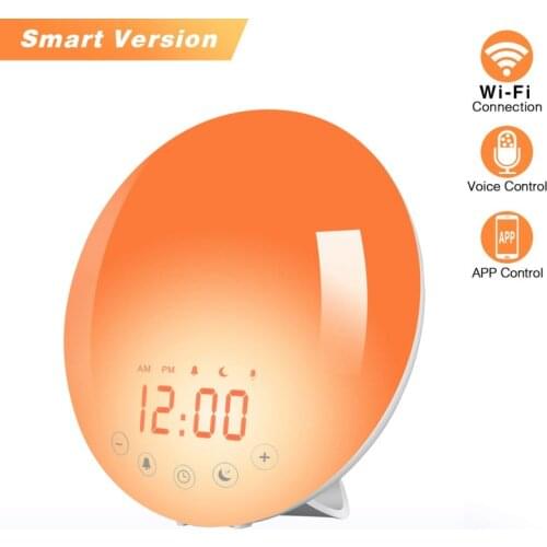 Wifi Smart Wake Up Light Alarm Clock Radio Alexa Voice Colorful Color Change Sleep Aid Led Light With Sunrise Sunset Alarm Clock
