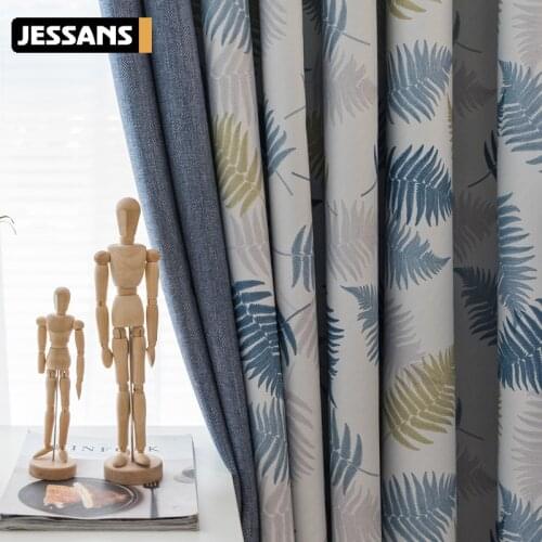 Northern European-Style Rice Grains Linen Joint Printed Shade Curtains for Living Dining Room Bedroom