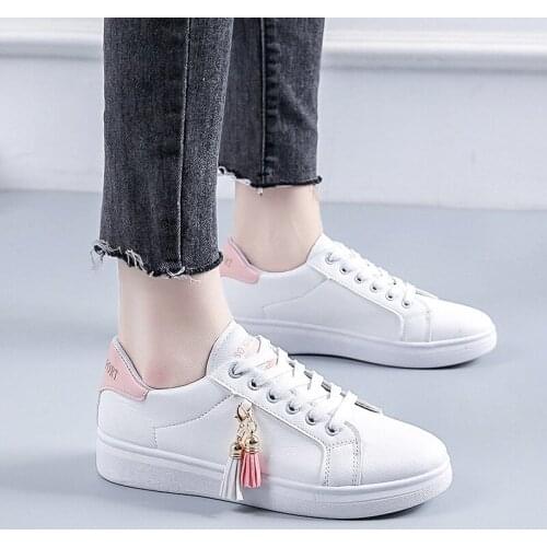 Women casual shoes fashion 2021 tassels womens sneakers spring flats Sport running Shoes PU Leather White Sneakers NVX344