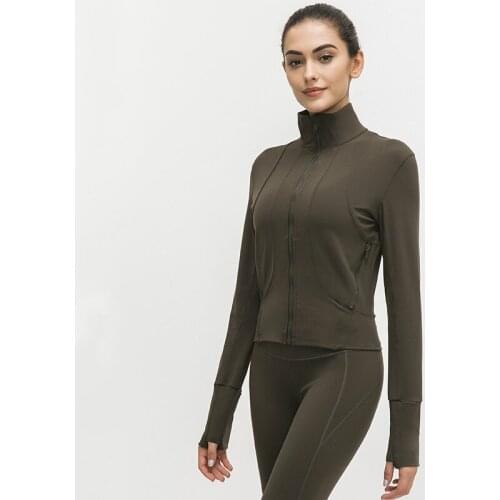 Women Outdoor Jacket Full Zipper Slim Fit Workout Jackets Naked-feel Fabric Sport Gym Fitness Athletic Running Training Coat