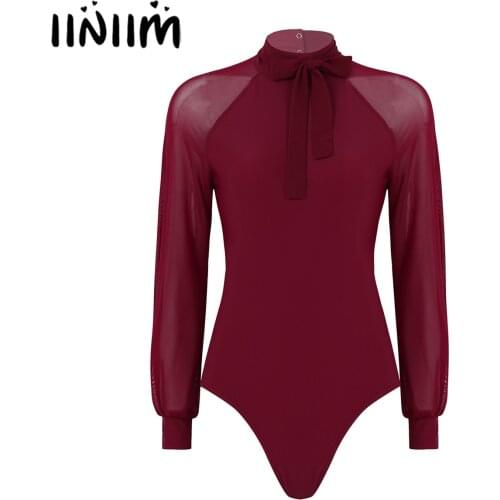 Women Adult Ballet Dance Bodysuit Long Sleeves Shirt Gymnastics Leotard Professional Ballerina Dance Costume Lyrical Dance Wear