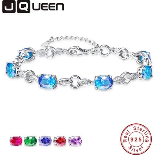JQUEEN Created Stone Genuine S925 Silver Leaf Shape Charm Bracelets 925 Sterling Silver Bracelet for Women Wedding Party Jewelry