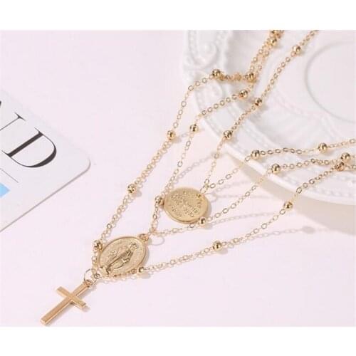 Religious cross Virgin Mary religious charm natural white water drop shell pendant choker necklace for women