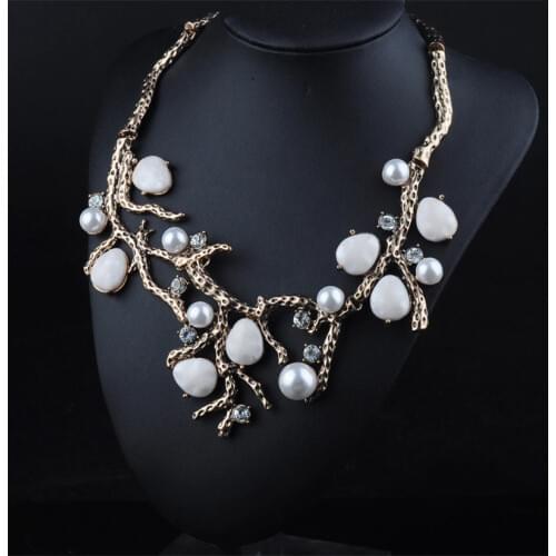 Simulated pearl shell stone tree exaggerated necklace new 2016 luxury brand wedding accessories wholesale/collier femme/neckless