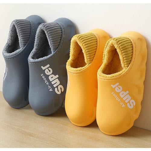 Winter Waterproof Upper EVA Women Fur Slippers Super Letter Printed House Ladies Plush Shoes Indoor Men Couples Fluffy Slippers