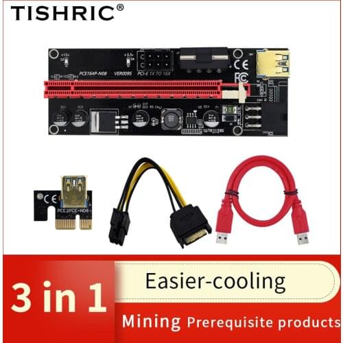 1-10PCS TISHRIC 3 IN 1 PCIE Riser 009S Mining Power Supply USB3.0 Cable Riser PCIE x16 Express Extension Riser Card for Mining