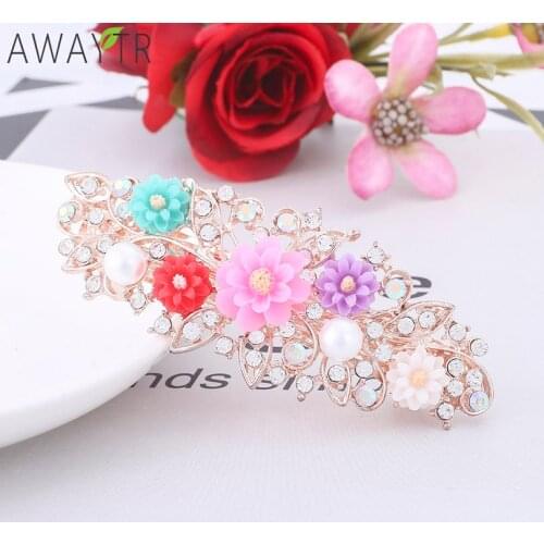 1pc Hair Accessories For Woman Clips Girls Crystal Hair Clips Girl Flower Rhinestone Barrette Hairgrips Crown For Party Headwear