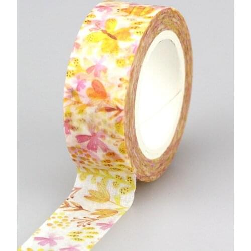 10pcs/lot Decorative Yellow Butterfly Pink Flowers Washi Tapes DIY Scrapbooking Planner Adhesive Masking Tapes Kawaii Stationery