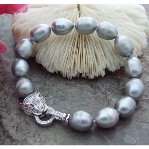 AAA 11-13mm south sea gray pearl bracelet 7.5-8 inch 925silver