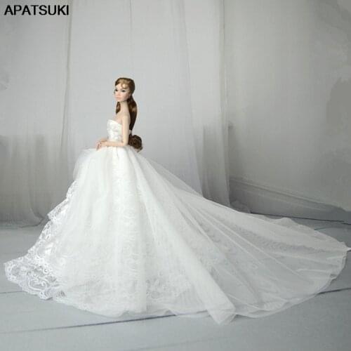 White Lace Handmade Wedding Dress For Barbie Doll Outfits Princess Evening Party Ball Long Gown Skirt Bridal Dress Accessories