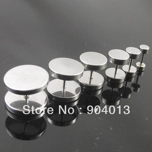 Free shipping 100pcs Mixed size ear Fake Ear Plugs Flesh Tunnel Illusion cheaters stainless steel screw on