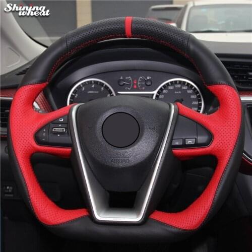 Shining wheat Black Red Genuine Leather Car Steering Wheel Cover for Nissan Lannia 2015 Maxima 2016