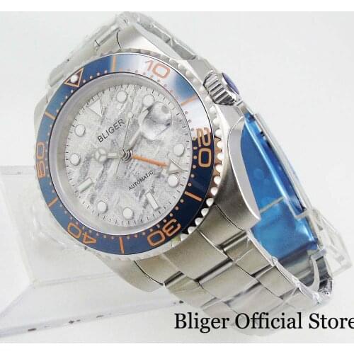 BLIGER New Design 40mm Grey Dial Sapphire Glass GMT Hand Automatic Movevment Date Window Bracelet Clasp