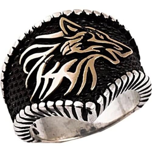 Boho Norse Viking Nordic Wolf Head Ring Men Amulet Odin 's Symbol Rune Wolf Totem Ring Punk Rock Jewelry Anniversary Gift