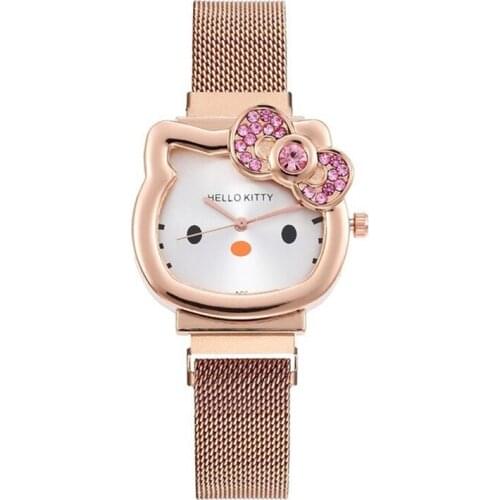 Cute Cartoon Cat Luxury Magnet Stainless Steel Women Watch Casual Quartz Simple Kids Wristwatches Childrens Gift Clock relogio
