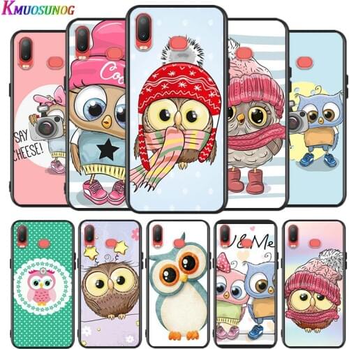 Cute Owl Hearts Lover For Samsung Galaxy A9 A8 Star A750 A7 A6 A5 A3 Plus 2018 2017 2016 Bright Black Phone Case
