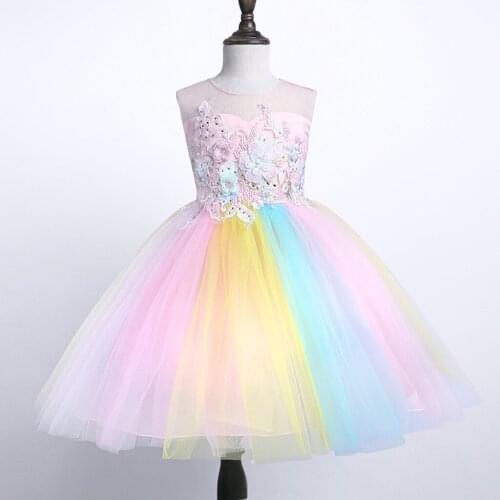Flower Kids Baby Girl Tutu Dress Rainbow Princess Birthday Party Pageant Costume 2019 NEW Drop Shipping