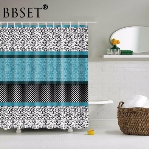 Bohemian Style Shower Curtain Blue and Black White Stripes Pattern Waterproof Multi-size Douchegordijn Bathroom Decor with Hooks