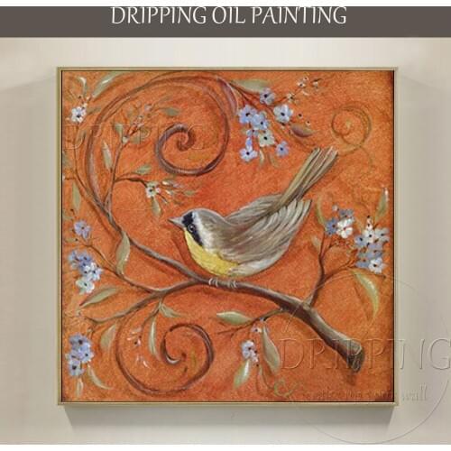 Four Various of Hand-painted Bird Oil Painting for Wall Decoration Handmade Lovely Canvas Animal Sparrow Bird Oil Painting