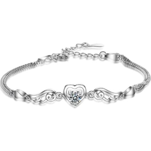 Korean version of the personality temperament trend two-color crystal heart-shaped silver plated female bracelets JO044