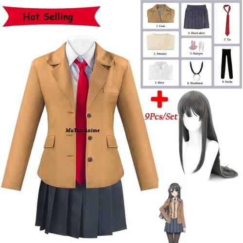 Anime Sakurajima Mai Cosplay Costume Rascal Does Not Dream of Bunny Girl Senpai Mai Wigs Bunny Ears Headwear Uniform Outfit Suit