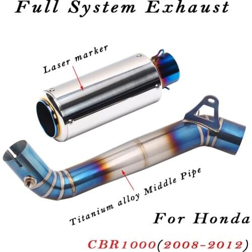 Full System Laser Marker Motorcycle Exhaust With Titanium Alloy Middle Link Pipe For Honda CBR1000 CBR1000RR 2008 To 2012 Years