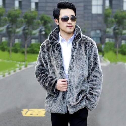 Hot sell new men winter fashion warm faux fur coat Light gray luxurious men mandarin collar fur jacket Casual fox fur coats