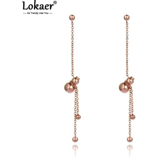 Lokaer Chinese Style Titanium Stainless Steel Blessing Gourd Dangle Earrings Vintage Tassel Earrings Jewelry For Women E19319