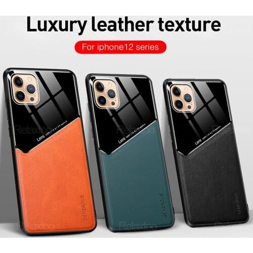 I phone 12 mini Case Leather Texture Car Magnetic Holder Phone case for iphone 12 11 pro max x xs xr 7 8 Shockproof Bumper cover