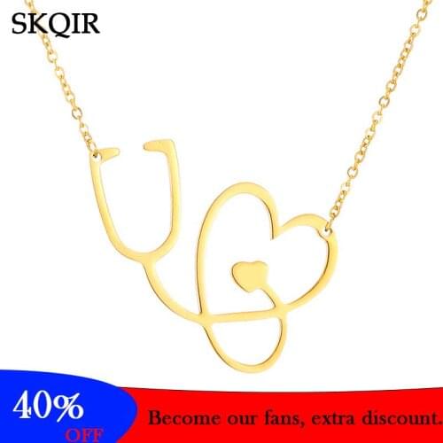 2020 Fashion Stethoscope Pendant Necklace Stainless Steel Medical Heart Chain Charm Necklace for Women Nurse Jewelry Gift
