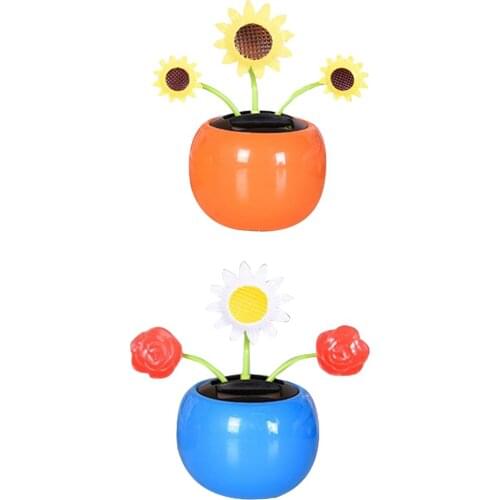 Solar Powered Flowerpot Model Toy Car Dashboard Home Decor