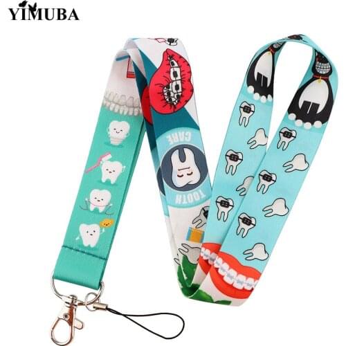 Cartoon Teeth Neck Straps Lanyards Keychain Dentist Doctor Nurse Ribbon Hang Rope Name Card Badge Holder Supplies Love Tooth Day