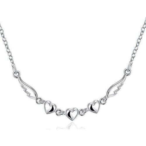 New Arrival Fashion Angel Wings Love Heart Shape 925 Sterling Silver colorPendant Necklace Jewelry Gift For Women