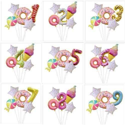 New Ice Cream Donut Aluminum Foil Balloon 32 Inch Colorful Candy Number Balloon Set Birthday Party Decoration Balloon