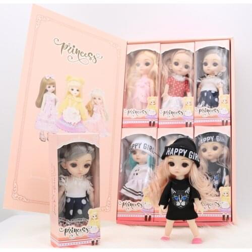 6pcs/lot Movable Jointed BJD Dolls Toys 16cm Baby Dress Up Fashion Dolls Pretend to Play Toy Toys for Girls Gifts with Box