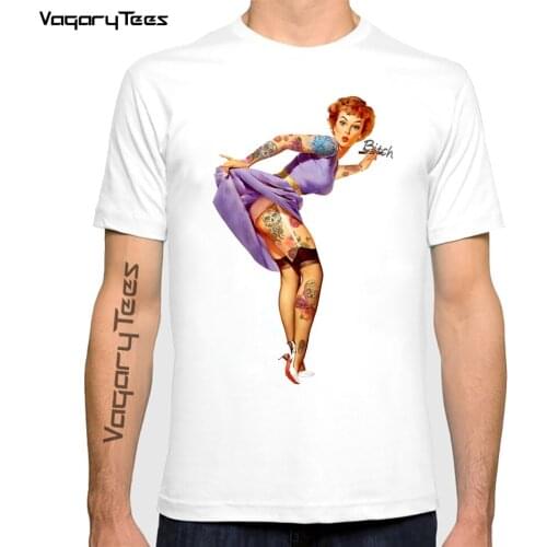 Hot Sexy Girl Tattoo Pin-Up Retro Tshirt Summer Men Short Sleeve Tattoo Printed Vogue Boys T Shirt Funny Cute Tshirts Casual
