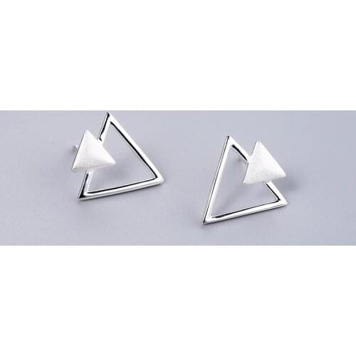 Romantic Real 925 Sterling Silver Triangle Stud Earrings Trendy Minimalist For Charm Women Jewelry Accessories Fashion
