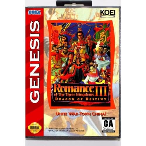 Romance of the Three Kingdoms III Dragon of Destiny 16 bit MD Game Card With Retail Box For Sega Mega Drive For Genesis