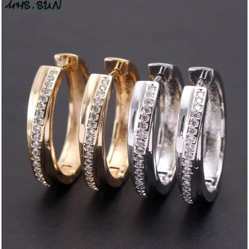 MHS.SUN Fashion women hoop earrings with AAA zircon round circle earrings gold color jewelry charming OL style for gift 1pair
