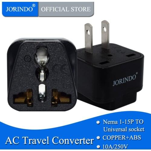 JORINDO US plug,American standard 10A 250V CE certified ABS material connector AU UK EU US to US travel conversion plug adaptor