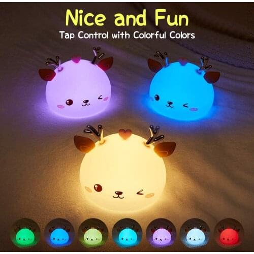 Cute Soft Night Light for Kids Gift for Toddler Glow Silicone Baby Nightlight 8 Color Changing USB Rechargeable Deer Animal Lamp