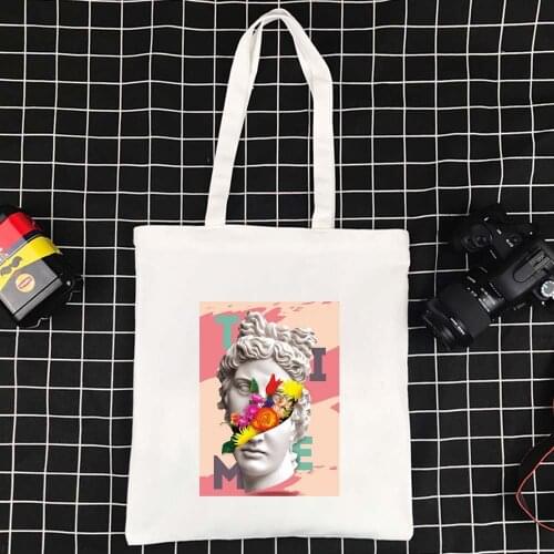 New Women Shopping Bag High Capacity Tote Bag Reusable Eco-friendly Shoulder Bag Eco-friendly Funny Pattern White Handbag