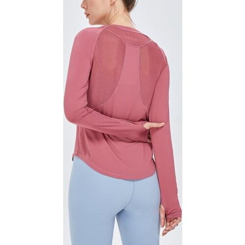 Sports Top Women Long Sleeve Yoga Shirt Fitness Loose Gym Workout Slim Quick Dry Thumb Holes Mesh Running Dry Fit Top Female